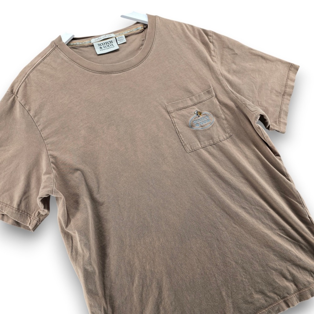 Scotch Soda Mens L Brown Cotton Embroidered Pocket T-Shirt Short Sleeve Tee